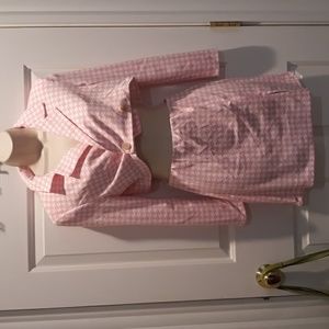 Classy pink white crop blazer and skirt Set